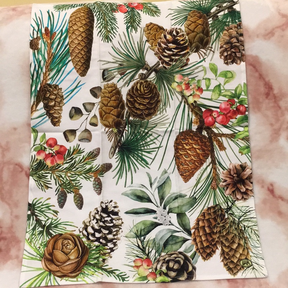 Michel Design Works Winter Pine Botanical Floral Cotton Kitchen Towel NWT